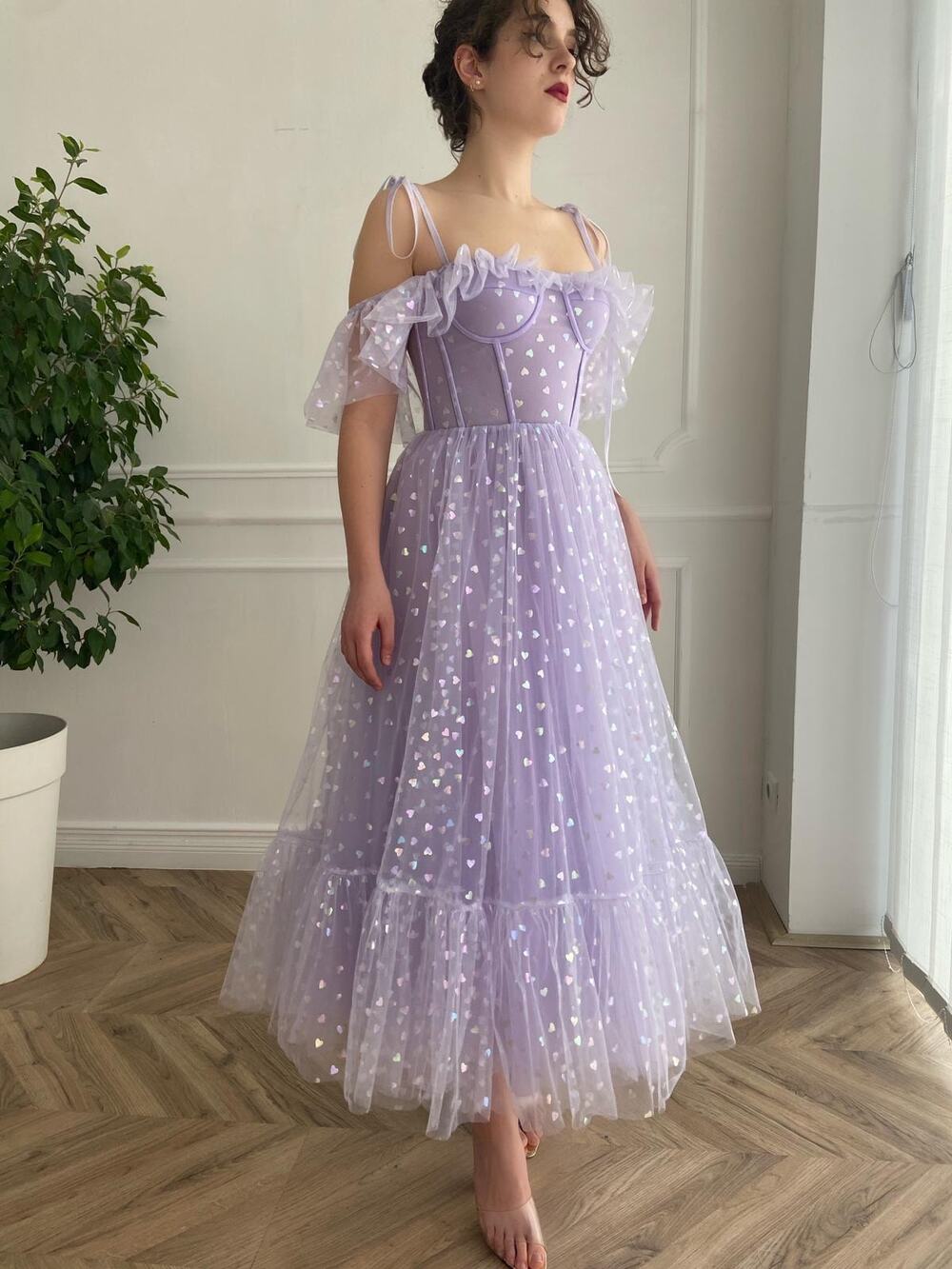 NWT Miss Ord Lavender Heart Tulle Corset Maxi Dress Sz L Fairycore MSRP $169